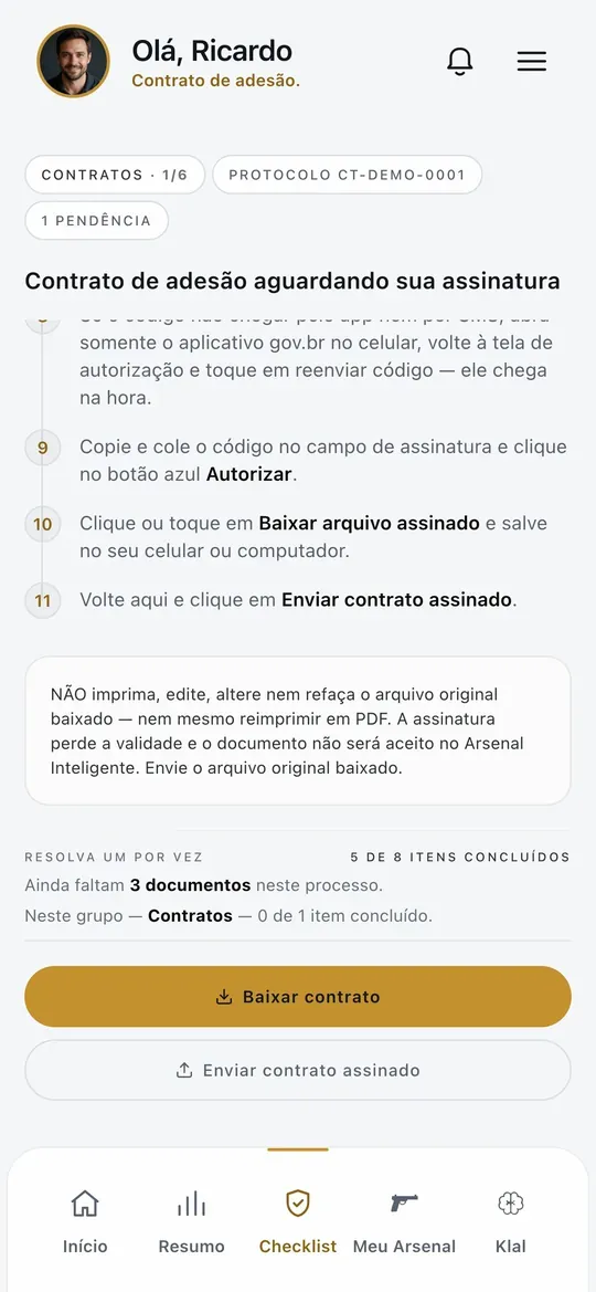 Tela Checklist do Arsenal