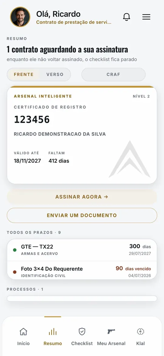 Tela Resumo do Arsenal com a GTE na lista de prazos